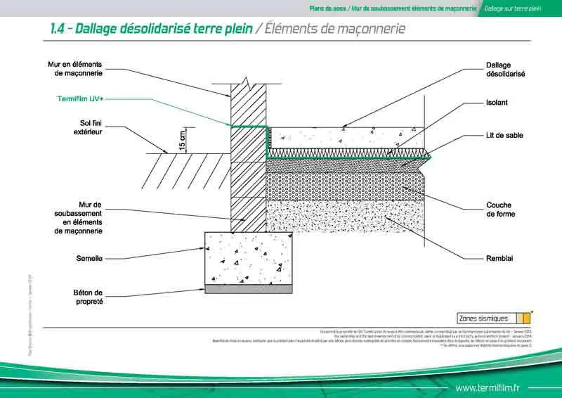 TERMIFILM -1-4- Traitement termites – TERMIFILM - Dallage désolidarisé terre plein / Éléments de maçonnerie